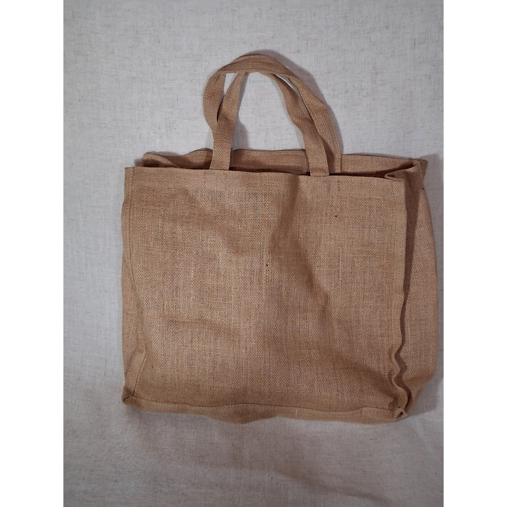 Hyde Park Village Burlap Jute Tote Bag Tan Brown Market Shopper Bag Est 1905 - Picture 2 of 7